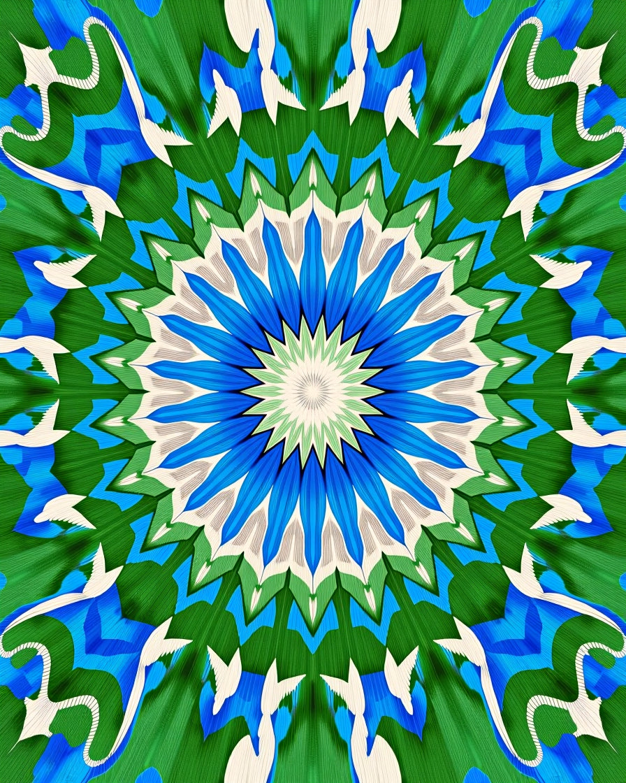 Vivid Blue Green Floral Starburst Rug