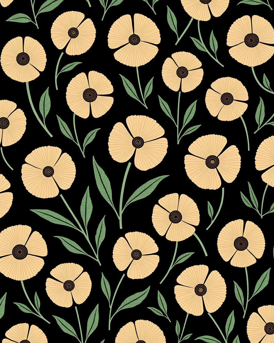 Yellow Floral Leaves Pattern Rug