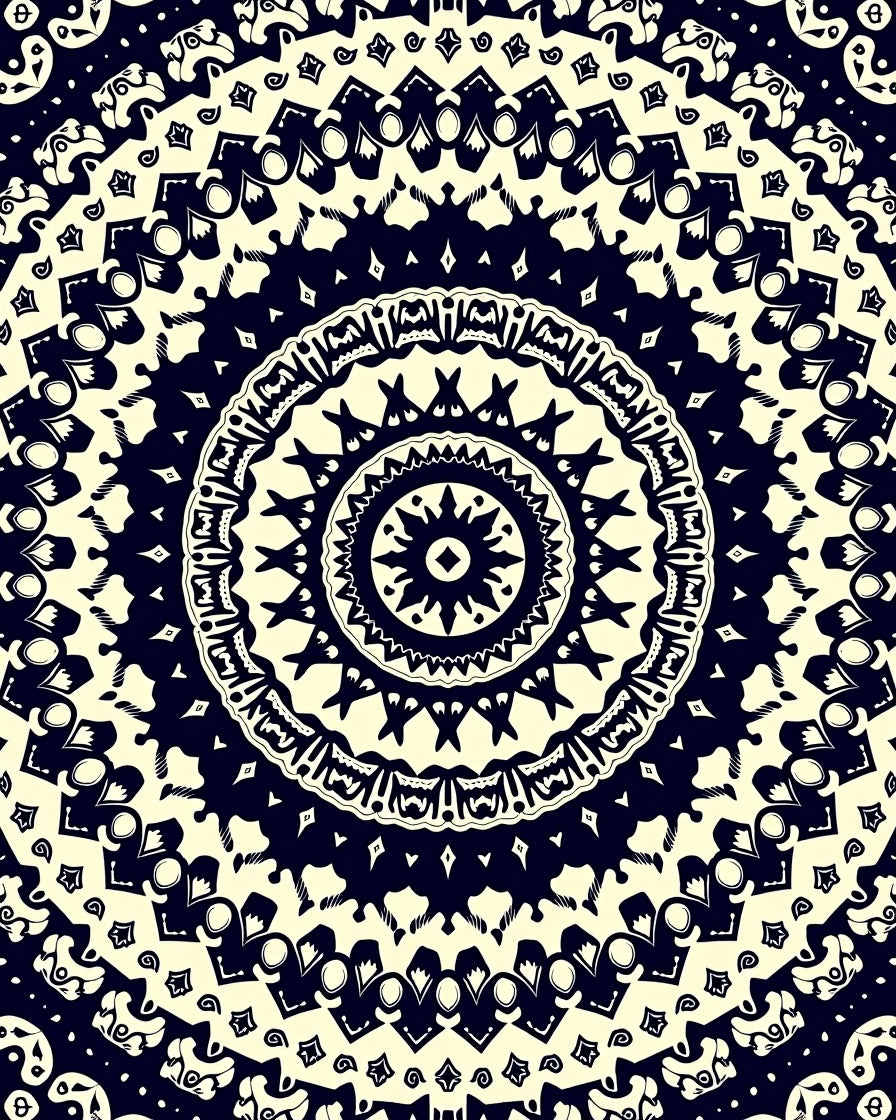 Intricate Black Cream Mandala Pattern Rug