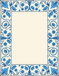 Blue Floral Swirl Border Pattern Rug