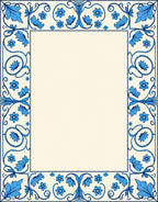 Blue Floral Swirl Border Pattern Rug