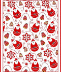Red Santa Claus Bells Festive Snowflakes Rug