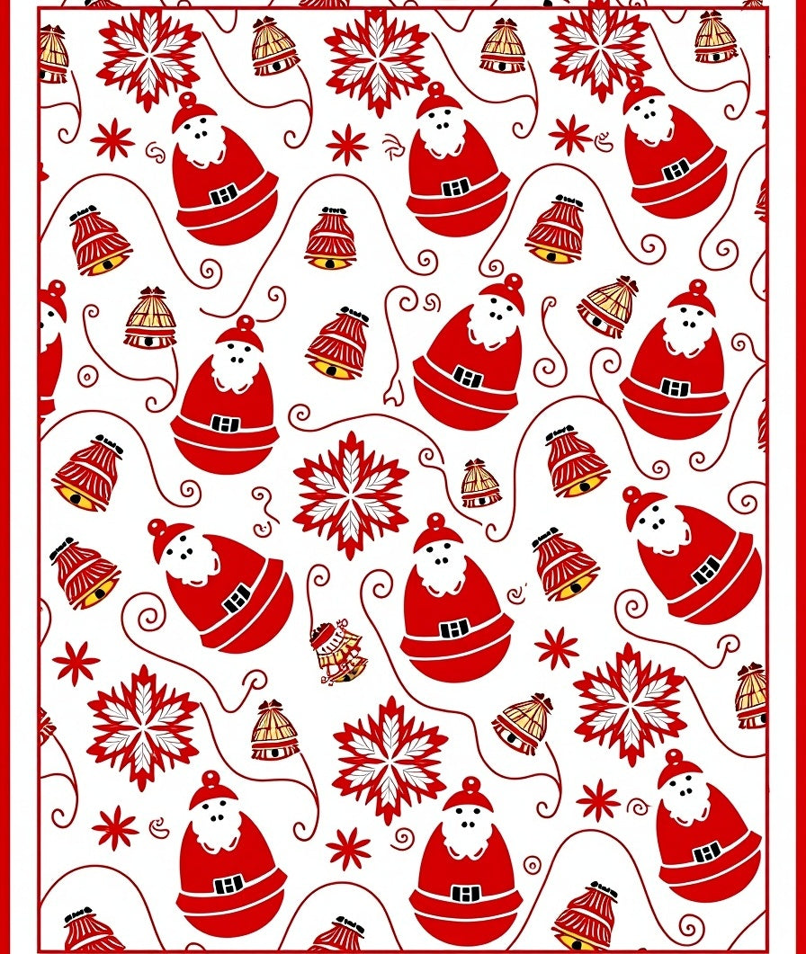 Red Santa Claus Bells Festive Snowflakes Rug