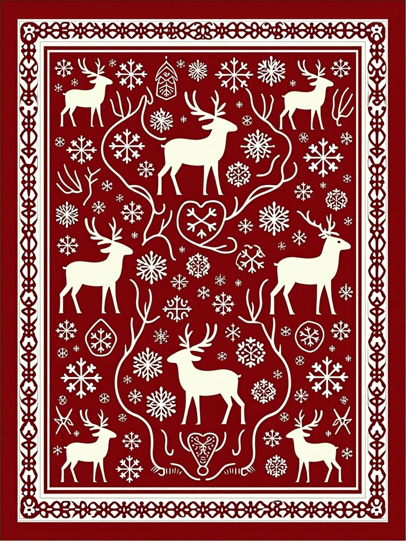 Winter Deer and Snowflake Patterned Rug