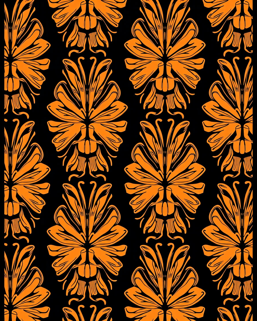 Bold Orange Floral Pattern Rug