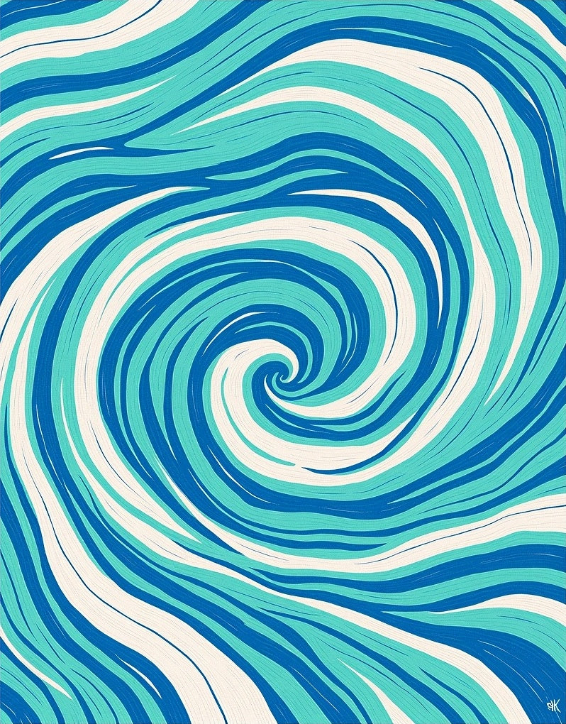 Aqua Blue Cream Swirling Waves Rug