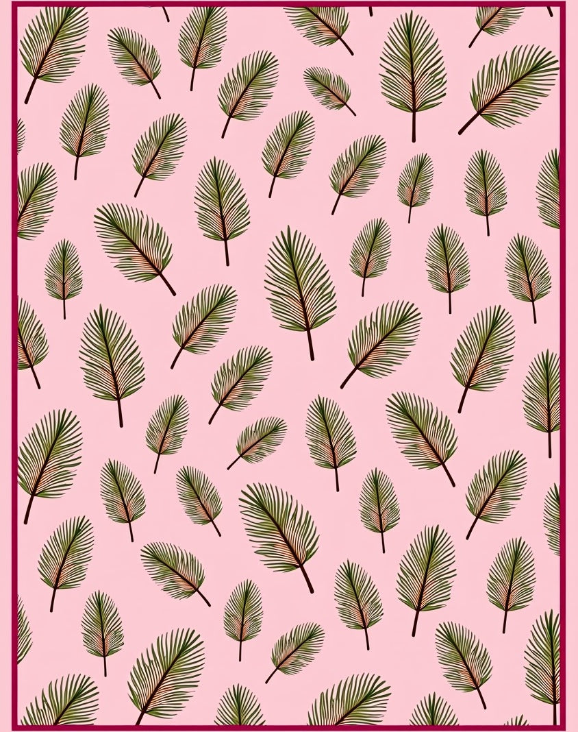 Pink Green Feathery Tropical Leaves Rug