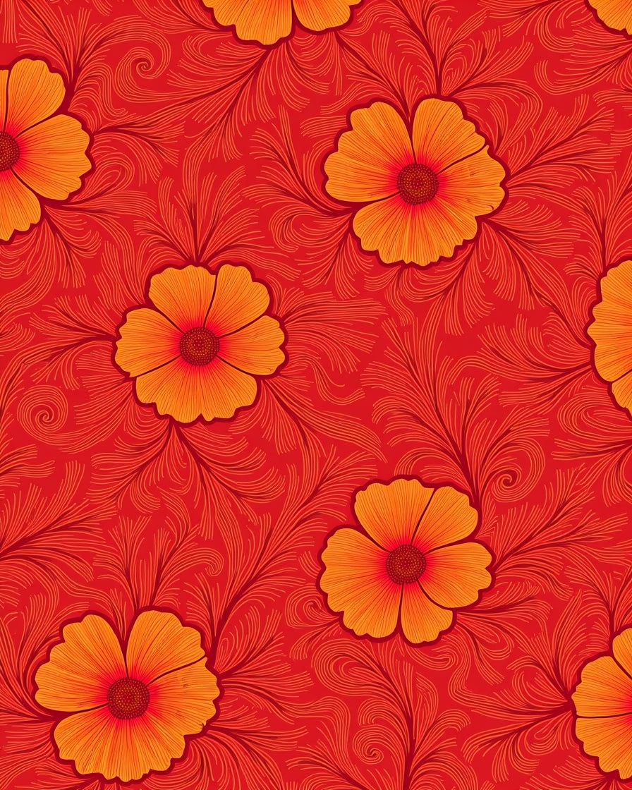 Vibrant Red Abstract Floral Pattern Rug