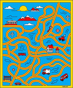 Whimsical Red Yellow Abstract Landscape Rug