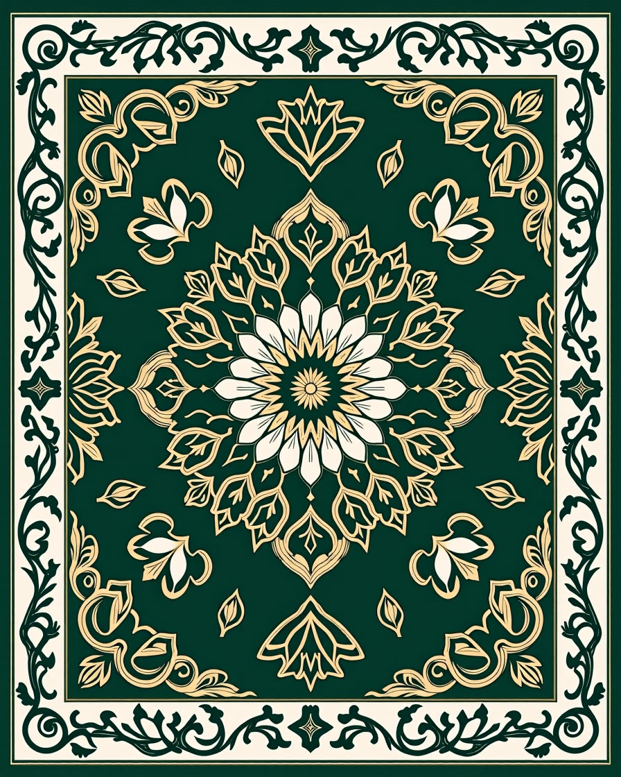Emerald Green Mandala Floral Art Rug