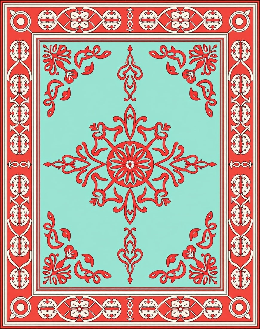 Red Elaborate Floral Medallion Design Rug