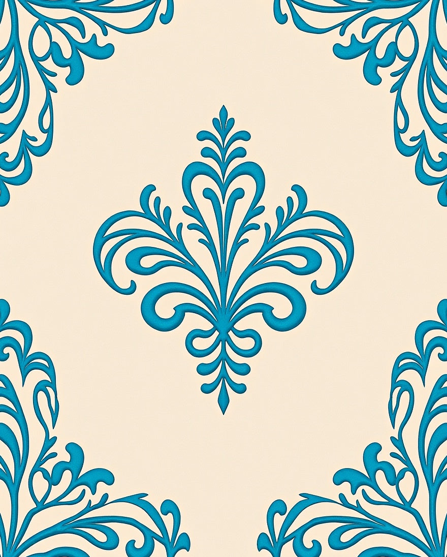 Classic Teal Damask Pattern Rug
