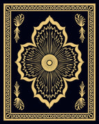 Black Gold Floral Scroll Design Rug