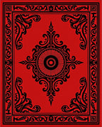 Bold Black Scrollwork Red Rug