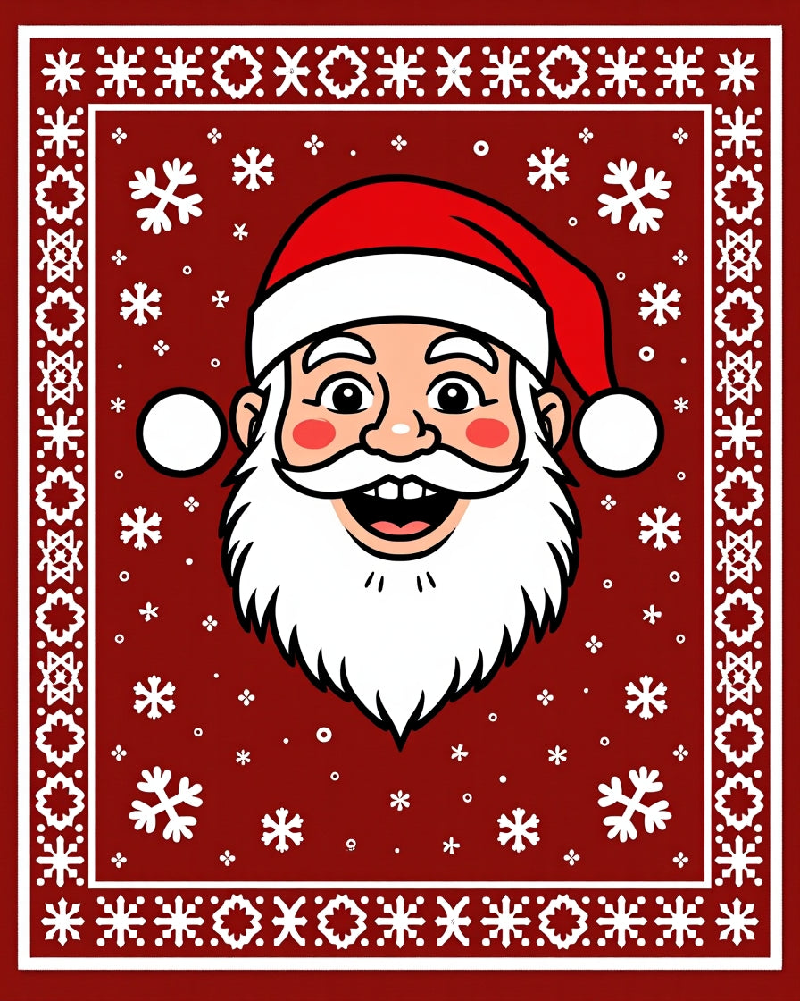 Festive Red Santa Claus Snowflake Border Rug
