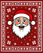 Festive Red Santa Claus Snowflake Border Rug