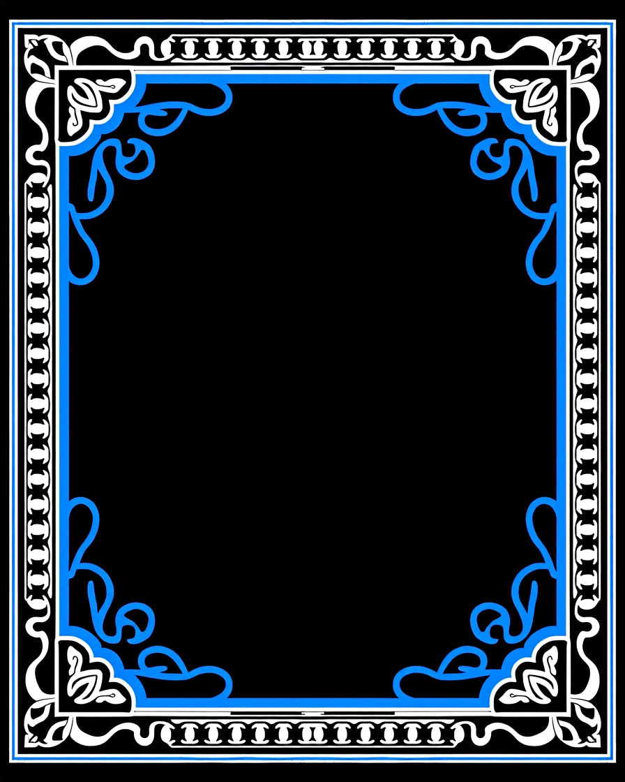 Ornate Blue White Scroll Pattern Rug