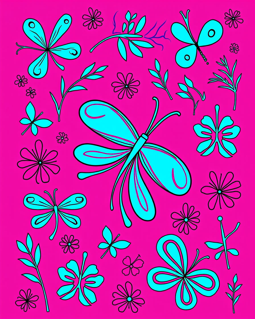 Whimsical Turquoise Butterfly Garden Bloom Rug