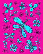Whimsical Turquoise Butterfly Garden Bloom Rug