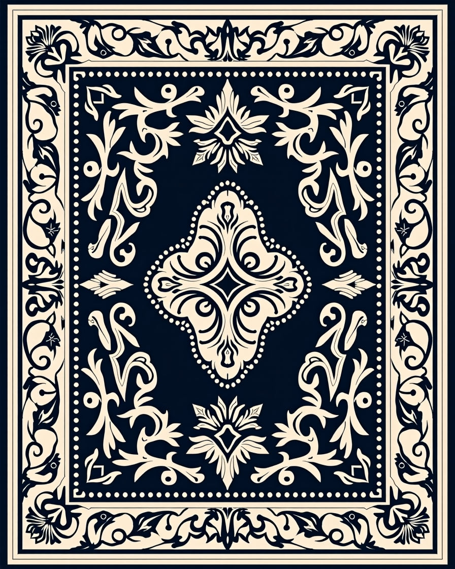 Classic Navy With Cream Floral Design Rug