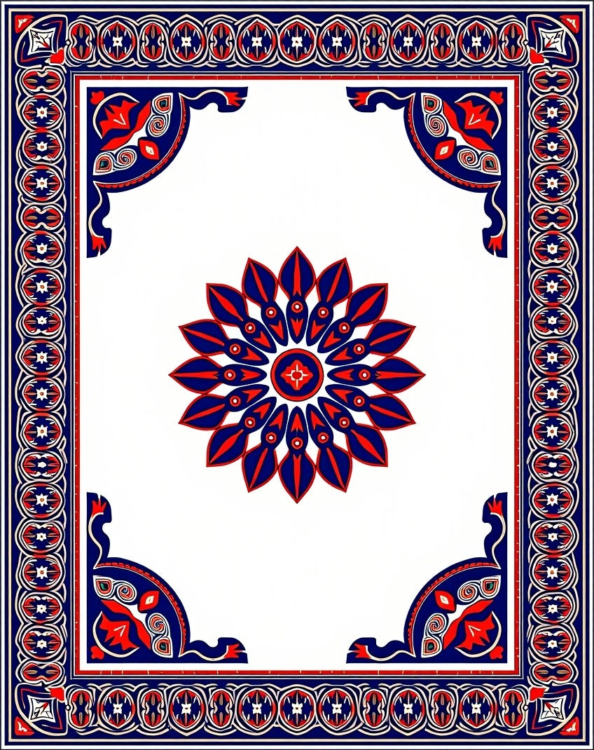 Bold Red Blue Ornamental Floral Rug