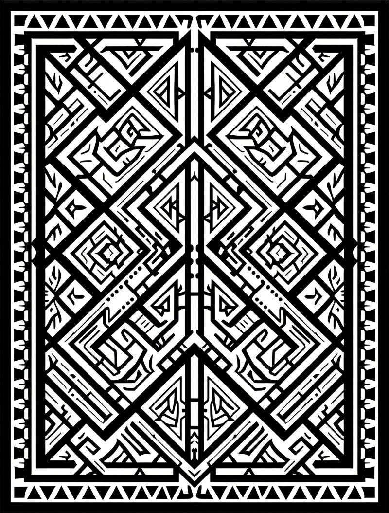 Bold Black White Geometric Maze Design Rug