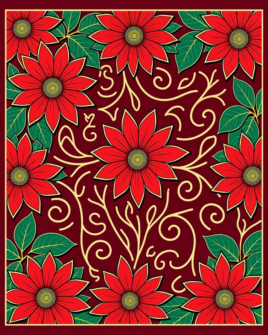 Red Flower Vine Abstract Pattern Rug