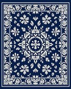 Classic Navy Floral Mandala Design Rug