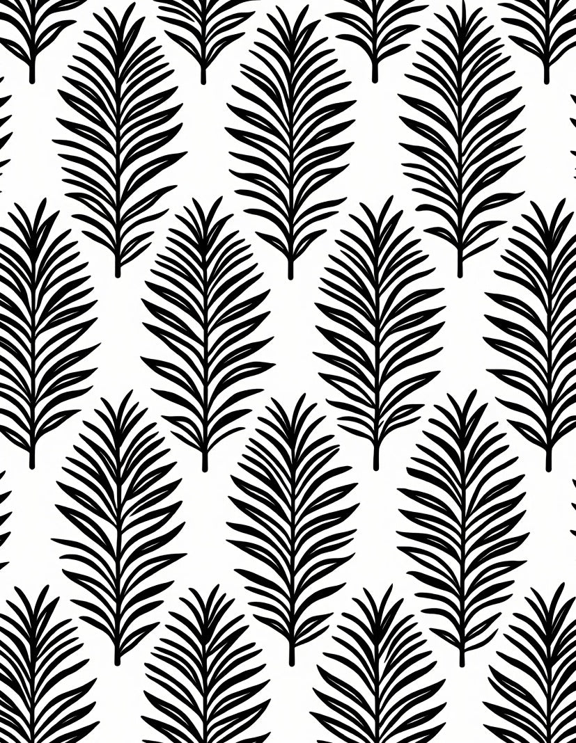 Modern Black White Leaf Pattern Rug