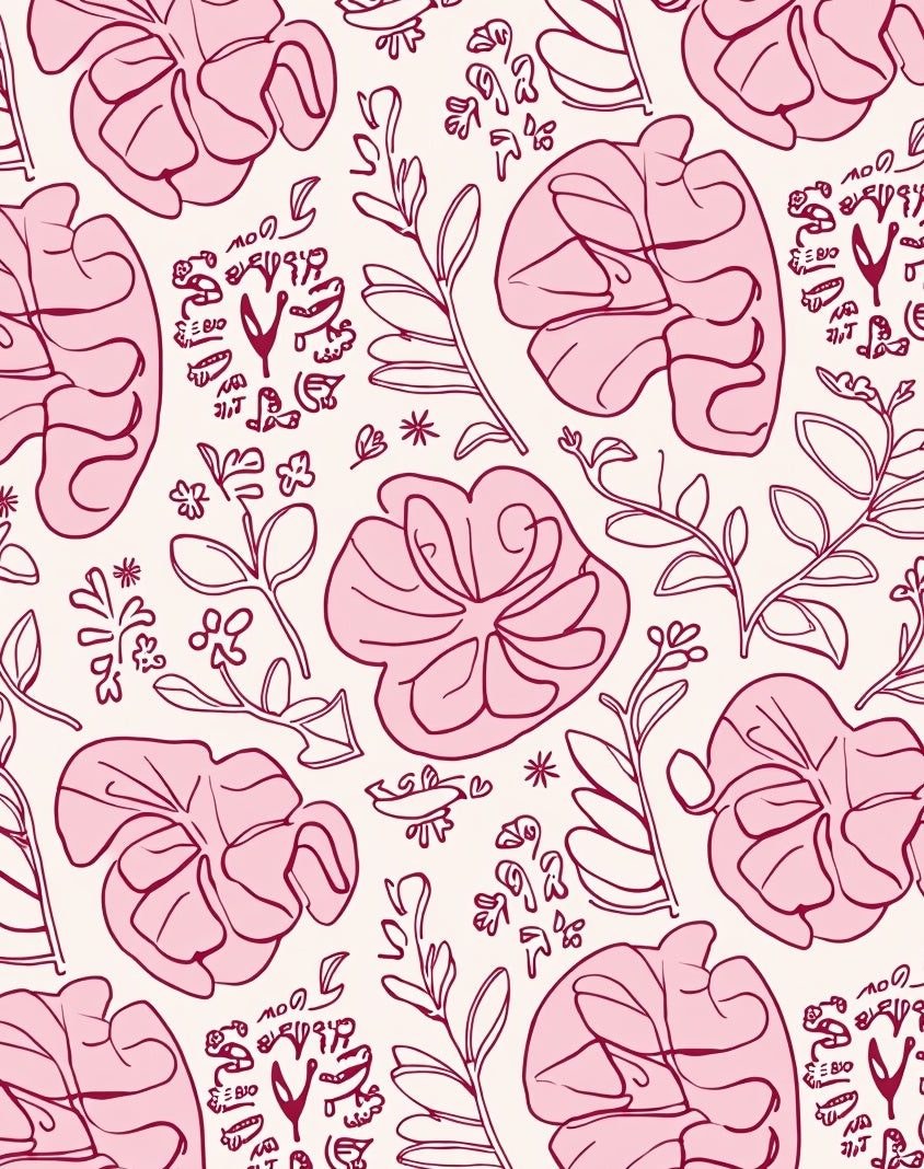 Whimsical Floral Outline Pattern Rug