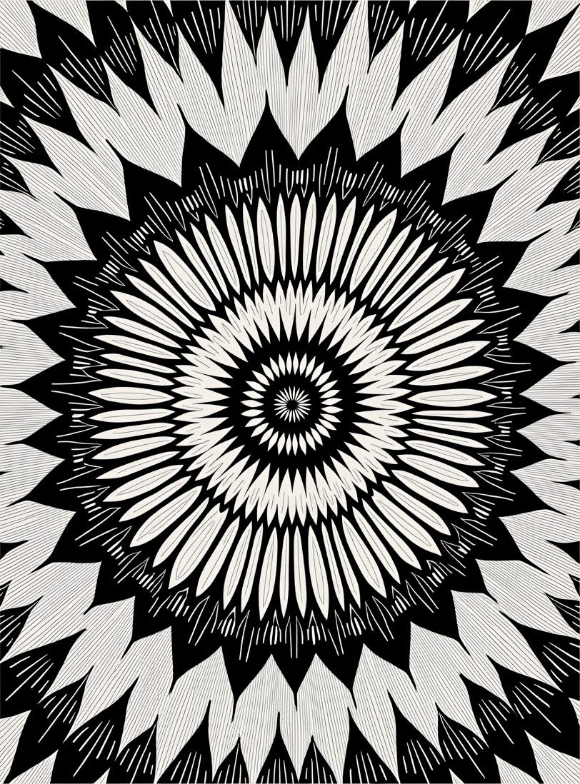 Monochromatic Radial Floral Pattern Rug