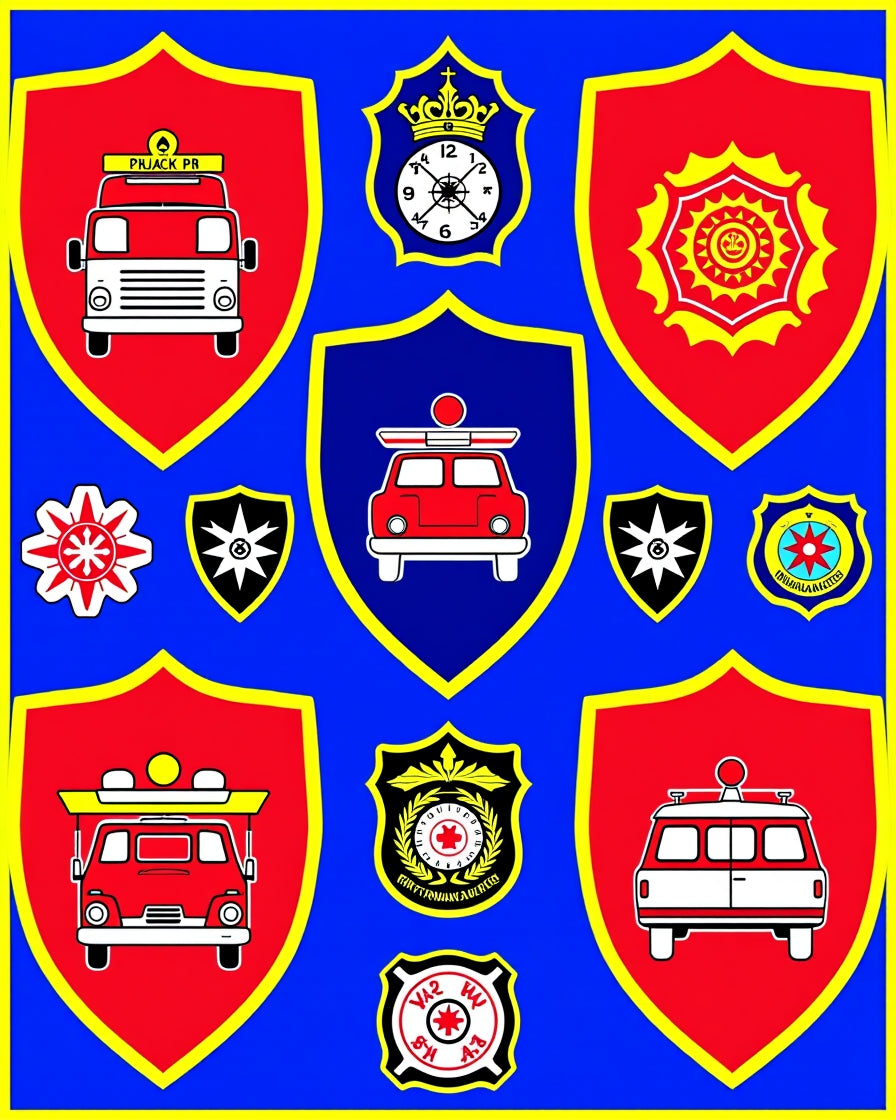 Red Fire Truck Emblem Collection Rug