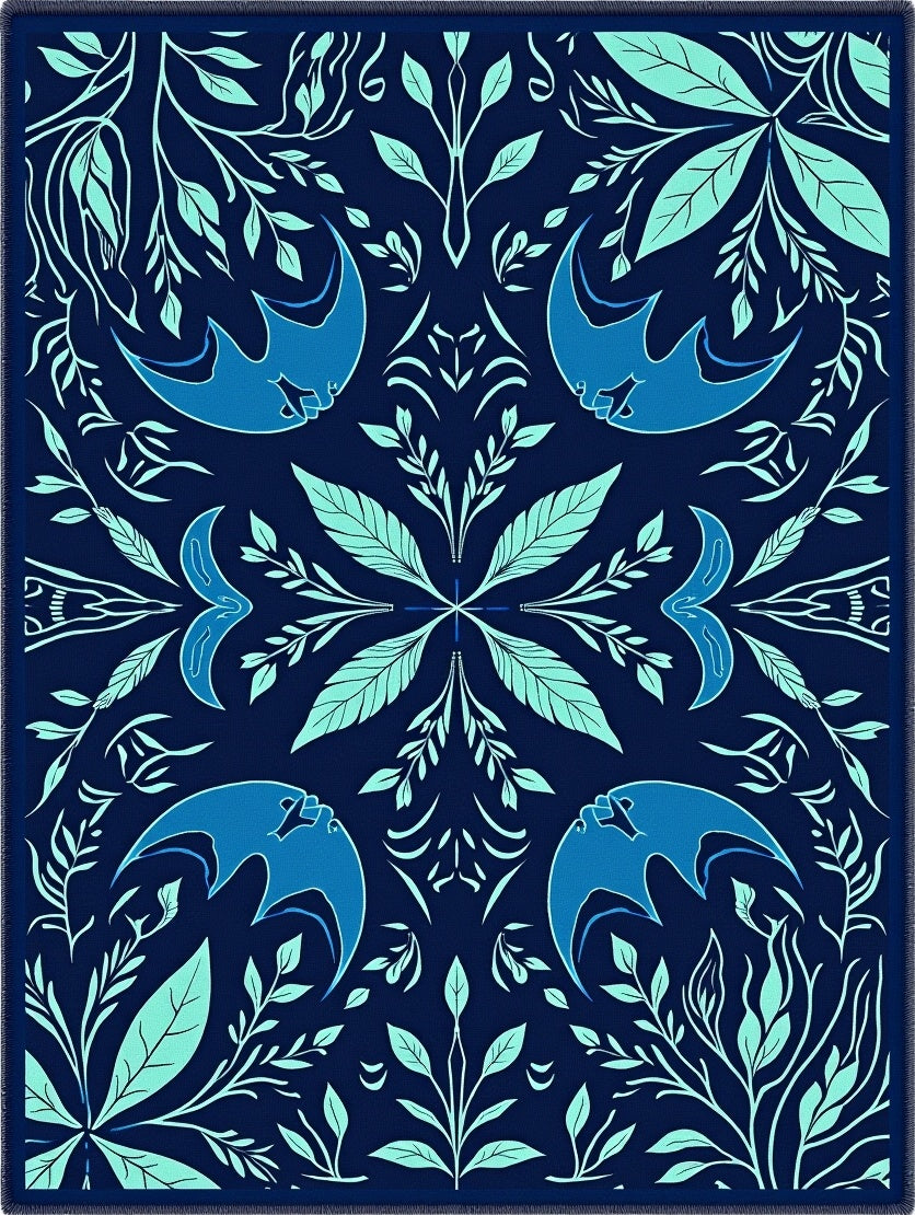 Deep Blue Bird Woodland Rug