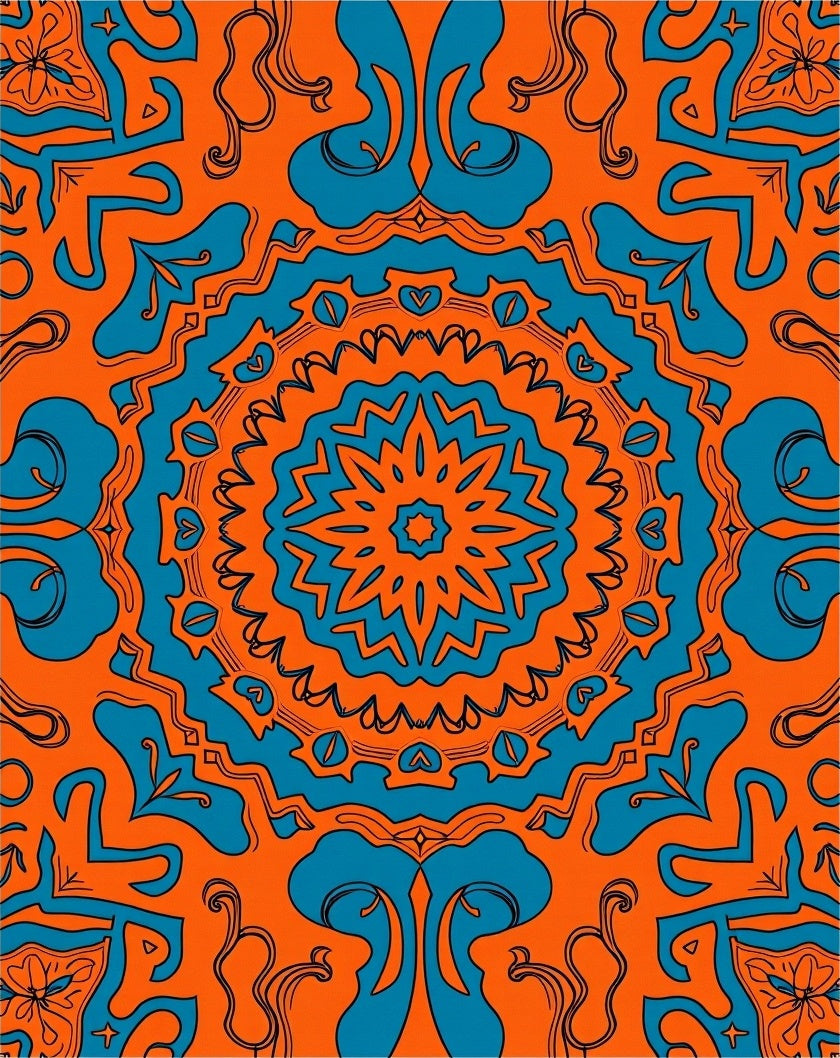 Vibrant Orange Teal Mandala Pattern Rug