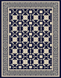 Classic Navy Floral Border Pattern Rug