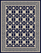 Classic Navy Floral Border Pattern Rug