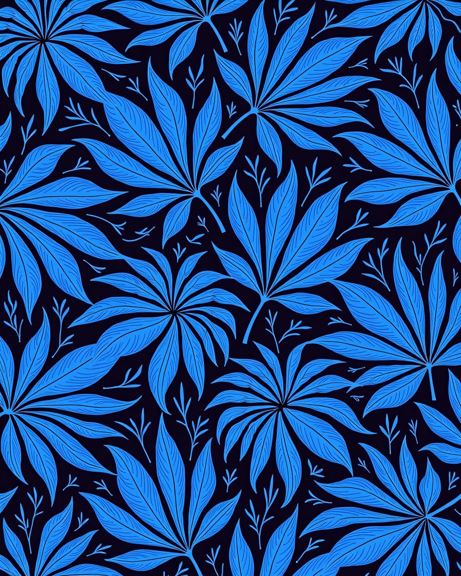 Bold Blue Leafy Pattern Rug