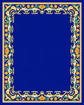 Ornate Blue Floral Border Design Rug