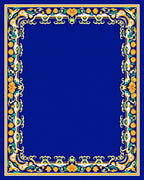 Ornate Blue Floral Border Design Rug