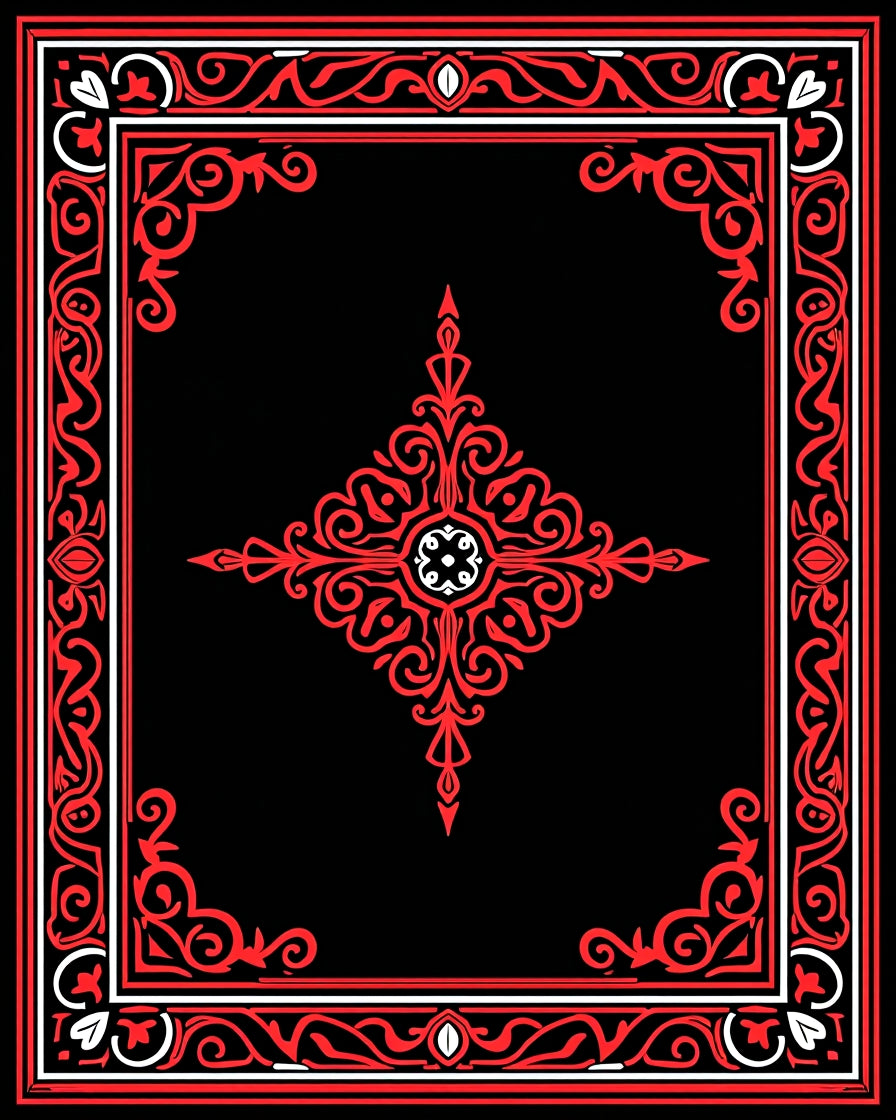 Bold Red White Ornamental Design Rug