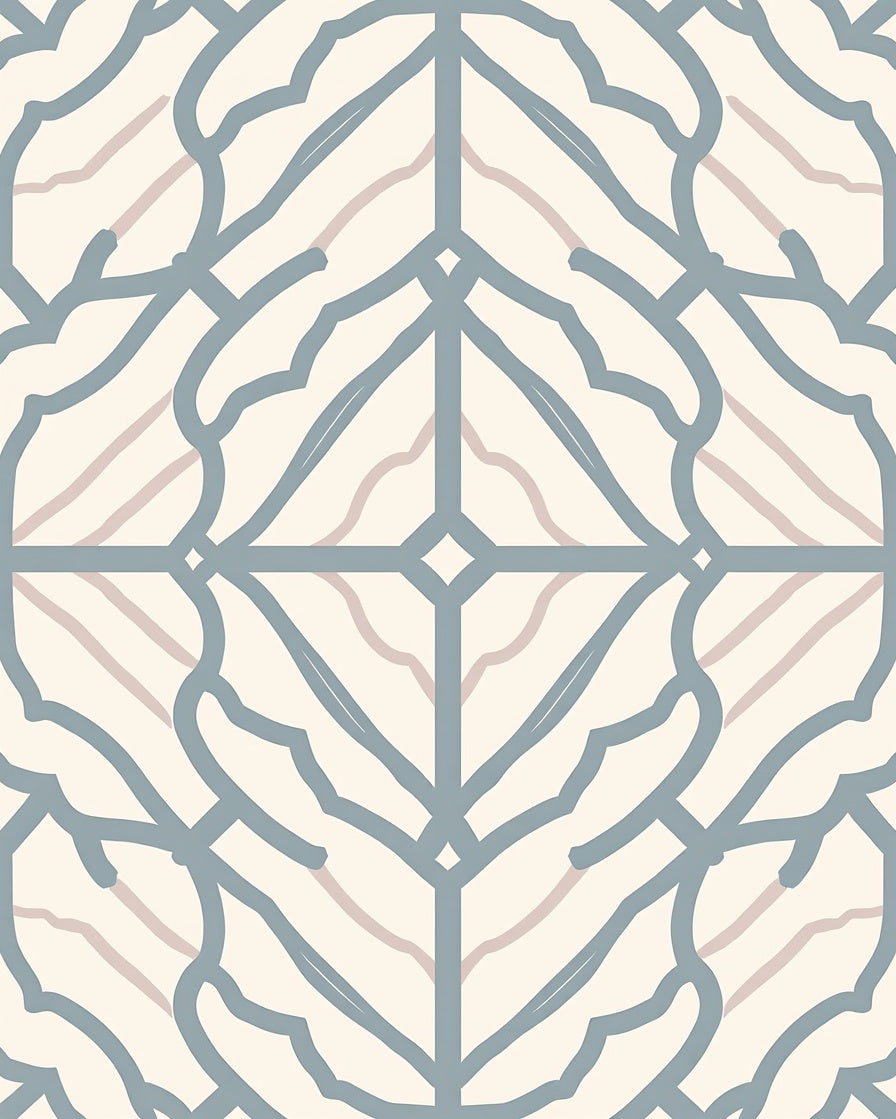 Soft Blue Geometric Fan Pattern Rug