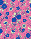 Vibrant Blue Floral Swirl Pink Rug