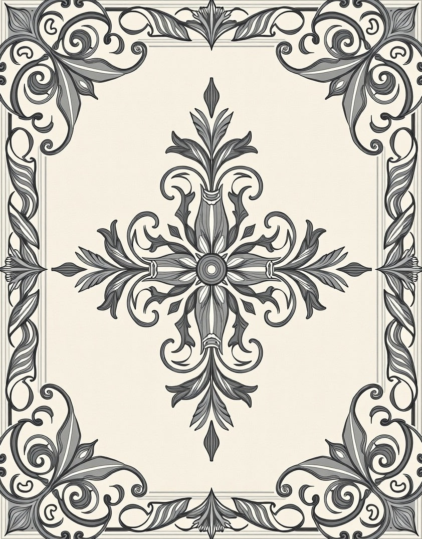 Ornate Floral Scrollwork Design Rug