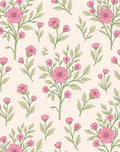 Pink Floral Branches With Green Leaves Rug