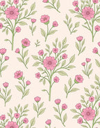 Pink Floral Branches With Green Leaves Rug