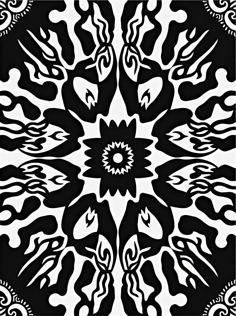 Bold Symmetrical Black White Pattern Rug