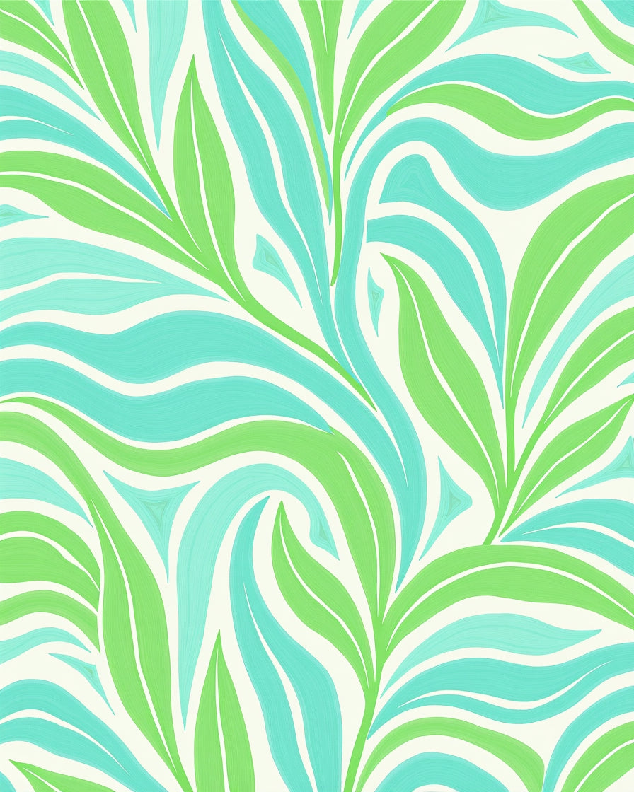 Aqua Green Swirl Leaf Pattern Rug
