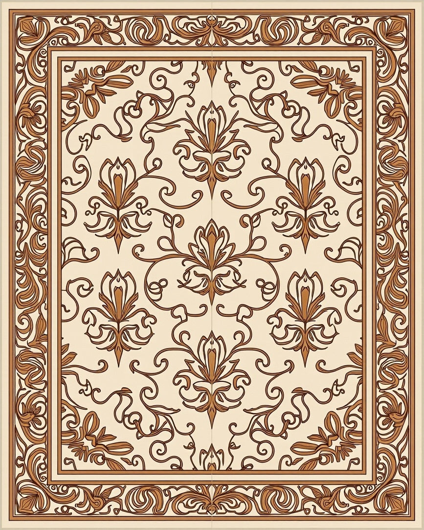 Ornate Floral Damask Scroll Pattern Rug