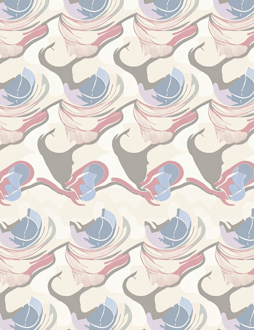 Abstract Pink Blue Gray Swirl Pattern Rug