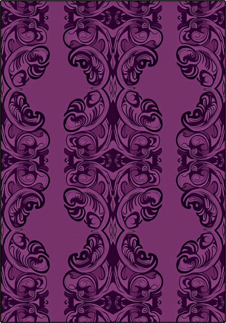 Plum Floral Scroll Pattern Rug